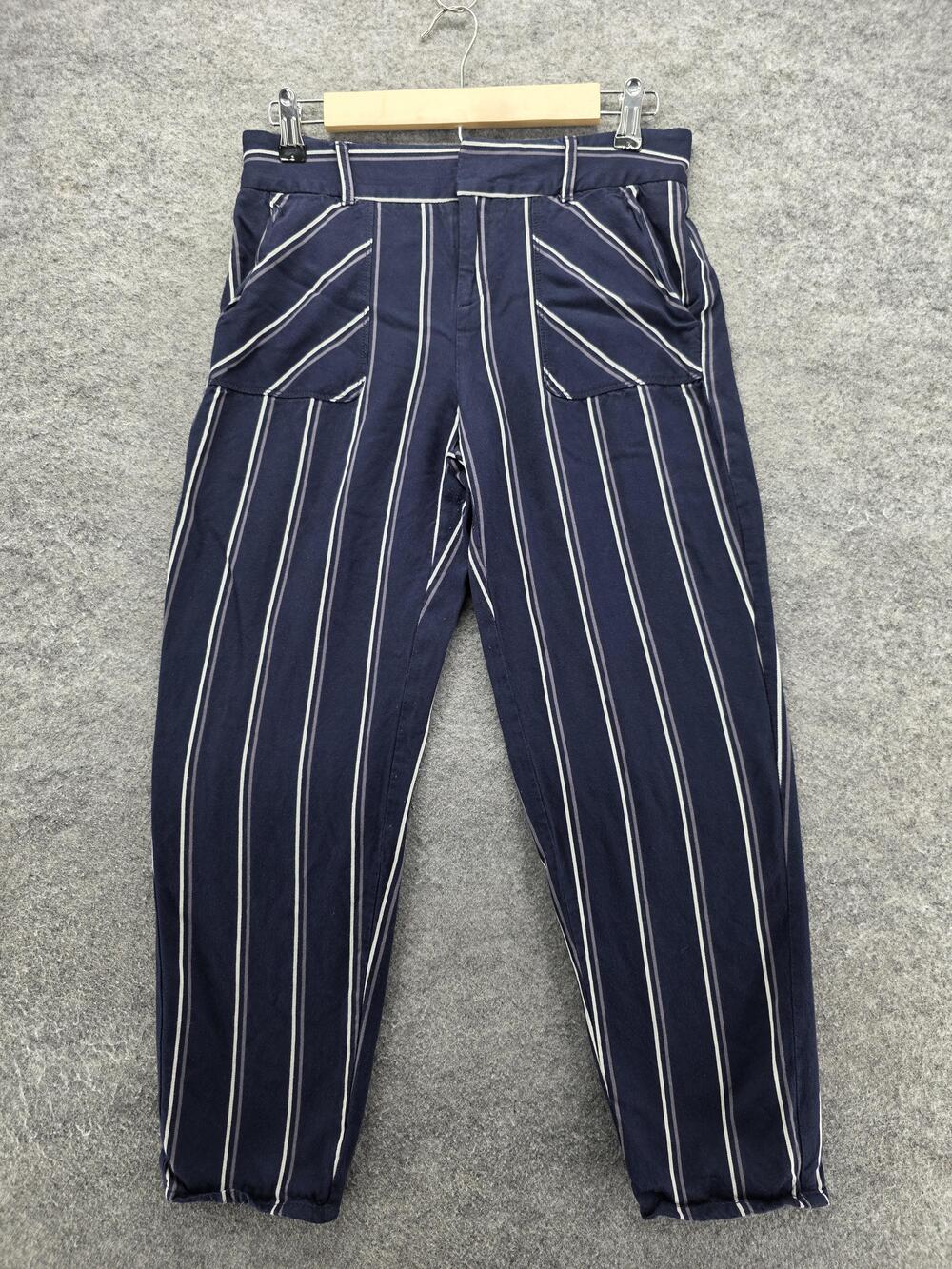 Cartonnier Pants Womens 2 Blue White Striped Tapered Jogger Elastic Hem Rayon